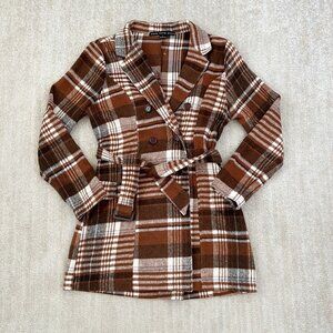 Buckle Hyfve Plaid Double Breasted Cotton Blend Pea Coat L